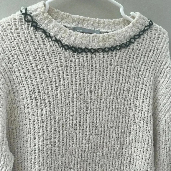 Vince Cream Knit Sweater with Black Trim - Picture 3 of 9
